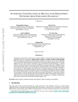Automatic Construction of Multi-layer Perceptron Network from Streaming
  Examples