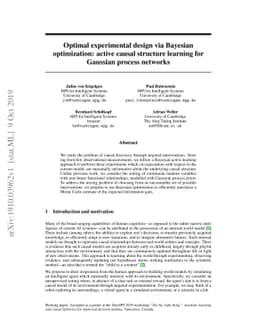 Optimal experimental design via Bayesian optimization: active causal
  structure learning for Gaussian process networks