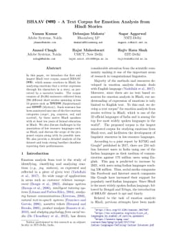 BHAAV- A Text Corpus for Emotion Analysis from Hindi Stories