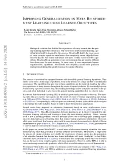 Improving Generalization in Meta Reinforcement Learning using Learned
  Objectives