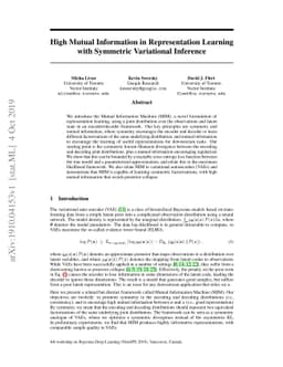 High Mutual Information in Representation Learning with Symmetric
  Variational Inference