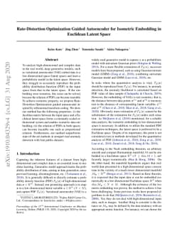 Rate-Distortion Optimization Guided Autoencoder for Isometric Embedding
  in Euclidean Latent Space
