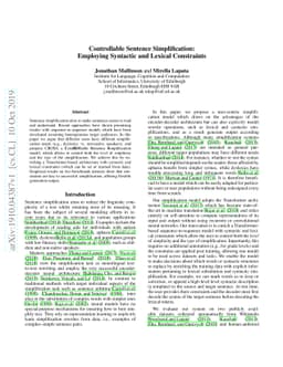 Controllable Sentence Simplification: Employing Syntactic and Lexical
  Constraints