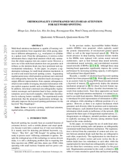 Orthogonality Constrained Multi-Head Attention For Keyword Spotting