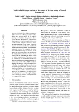Multi-label Categorization of Accounts of Sexism using a Neural
  Framework