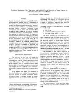 Predictive Simulation: Using Regression and Artificial Neural Networks
  to Negate Latency in Networked Interactive Virtual Reality