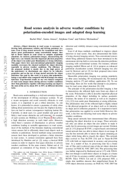 Road scenes analysis in adverse weather conditions by
  polarization-encoded images and adapted deep learning