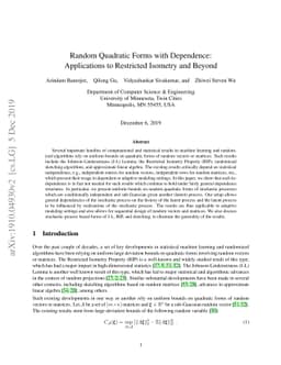 Random Quadratic Forms with Dependence: Applications to Restricted
  Isometry and Beyond