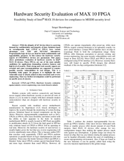 Hardware Security Evaluation of MAX 10 FPGA