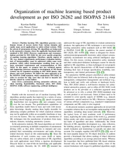 Organization of machine learning based product development as per ISO
  26262 and ISO/PAS 21448