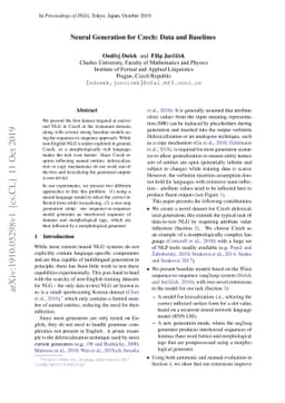Neural Generation for Czech: Data and Baselines