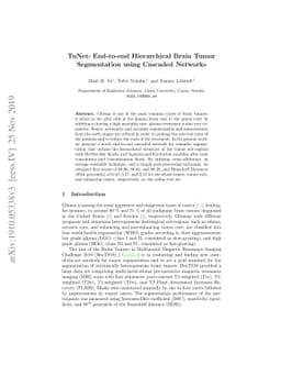TuNet: End-to-end Hierarchical Brain Tumor Segmentation using Cascaded
  Networks