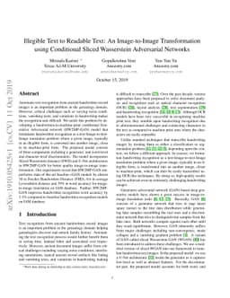 Illegible Text to Readable Text: An Image-to-Image Transformation using
  Conditional Sliced Wasserstein Adversarial Networks