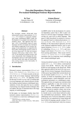 Zero-shot Dependency Parsing with Pre-trained Multilingual Sentence
  Representations