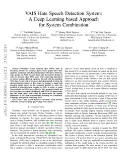 VAIS Hate Speech Detection System: A Deep Learning based Approach for
  System Combination