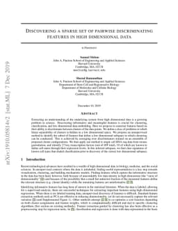 Discovering a sparse set of pairwise discriminating features in high
  dimensional data