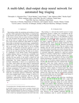 A multi-label, dual-output deep neural network for automated bug
  triaging