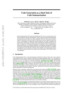 Code Generation as a Dual Task of Code Summarization