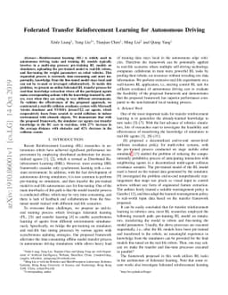 Federated Transfer Reinforcement Learning for Autonomous Driving