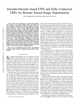 Encoder-Decoder based CNN and Fully Connected CRFs for Remote Sensed
  Image Segmentation