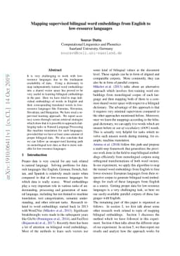 Mapping Supervised Bilingual Word Embeddings from English to
  low-resource languages