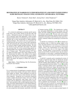 Restoration of marker occluded hematoxylin and eosin stained whole slide
  histology images using generative adversarial networks