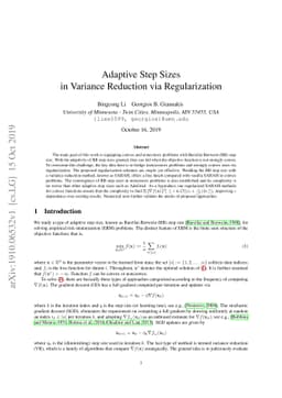 Adaptive Step Sizes in Variance Reduction via Regularization