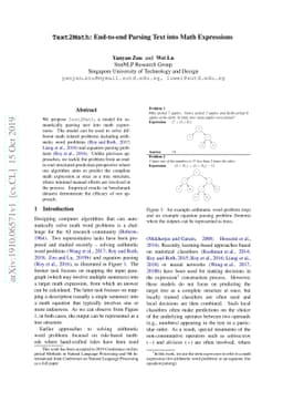 Text2Math: End-to-end Parsing Text into Math Expressions