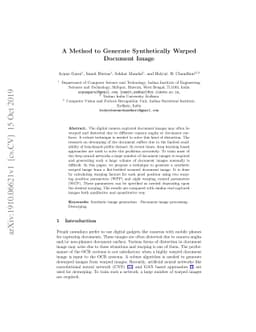 A Method to Generate Synthetically Warped Document Image