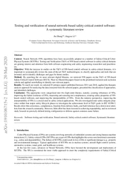 Testing and verification of neural-network-based safety-critical control
  software: A systematic literature review