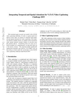 Integrating Temporal and Spatial Attentions for VATEX Video Captioning
  Challenge 2019