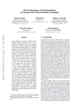 On the Importance of Word Boundaries in Character-level Neural Machine
  Translation