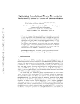 Optimizing Convolutional Neural Networks for Embedded Systems by Means
  of Neuroevolution
