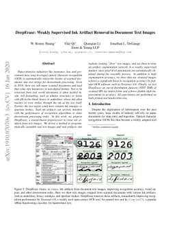 DeepErase: Weakly Supervised Ink Artifact Removal in Document Text
  Images