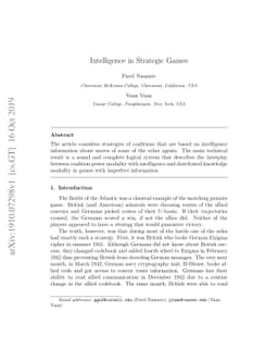 Intelligence in Strategic Games
