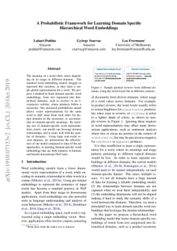 A Probabilistic Framework for Learning Domain Specific Hierarchical Word
  Embeddings