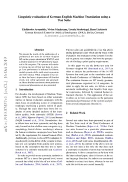Linguistic evaluation of German-English Machine Translation using a Test
  Suite