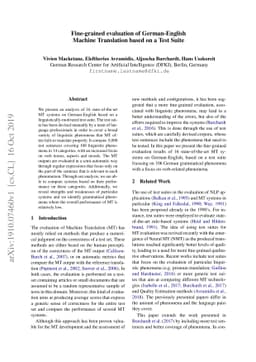 Fine-grained evaluation of German-English Machine Translation based on a
  Test Suite