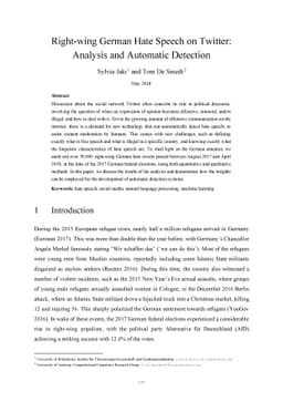Right-wing German Hate Speech on Twitter: Analysis and Automatic
  Detection