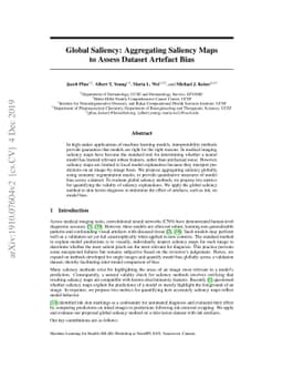 Global Saliency: Aggregating Saliency Maps to Assess Dataset Artefact
  Bias