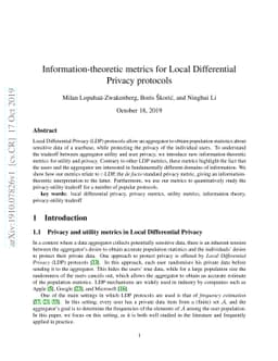Information-theoretic metrics for Local Differential Privacy protocols
