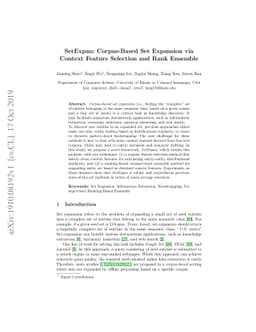 SetExpan: Corpus-Based Set Expansion via Context Feature Selection and
  Rank Ensemble