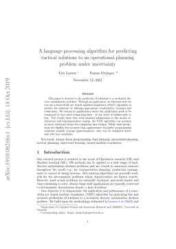 A language processing algorithm for predicting tactical solutions to an
  operational planning problem under uncertainty