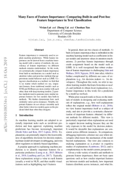 Many Faces of Feature Importance: Comparing Built-in and Post-hoc
  Feature Importance in Text Classification