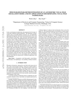 Speech-Based Parameter Estimation of an Asymmetric Vocal Fold
  Oscillation Model and Its Application in Discriminating Vocal Fold
  Pathologies