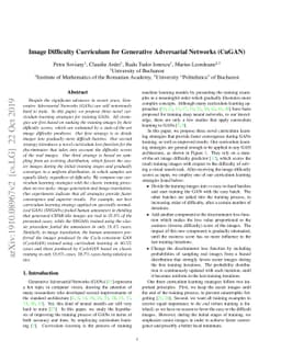 Image Difficulty Curriculum for Generative Adversarial Networks (CuGAN)