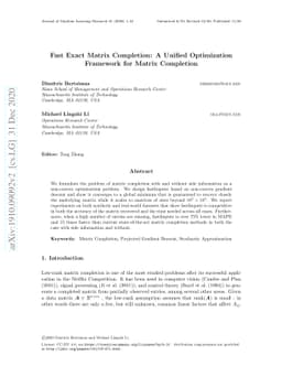 Fast Exact Matrix Completion: A Unified Optimization Framework for
  Matrix Completion