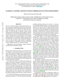 Learning a Generic Adaptive Wavelet Shrinkage Function for Denoising