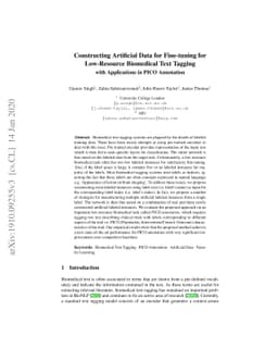 Constructing Artificial Data for Fine-tuning for Low-Resource Biomedical
  Text Tagging with Applications in PICO Annotation