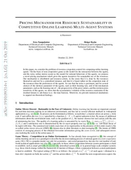 Pricing Mechanism for Resource Sustainability in Competitive Online
  Learning Multi-Agent Systems
